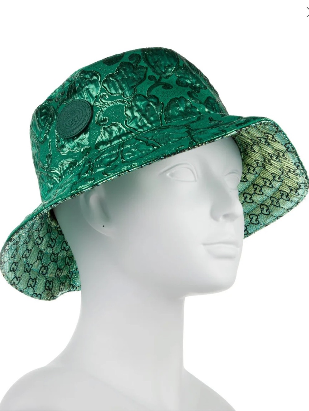 Brand New with Tags Gucci Metallic Green GG Monogram Bucket Hat Size S